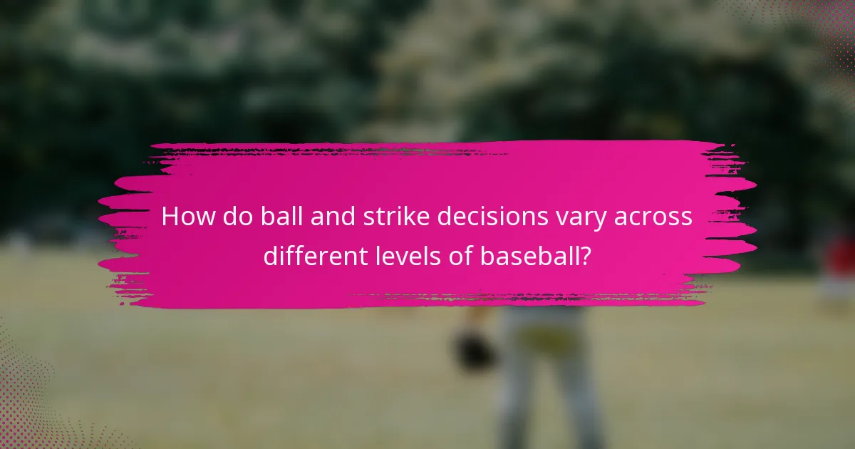 How do ball and strike decisions vary across different levels of baseball?